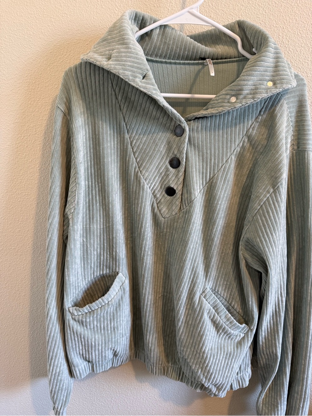 Free People Ribbed Button Pullover - Sage - Picture 2 of 4